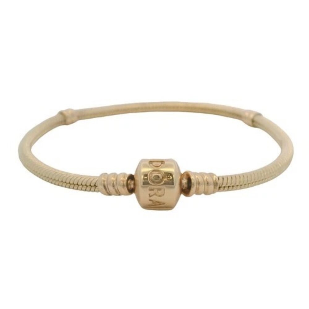 Pandora 14kt Yellow Gold Snake Charm Bracelet Stoppers and Cylinder Clasp 7.5"
